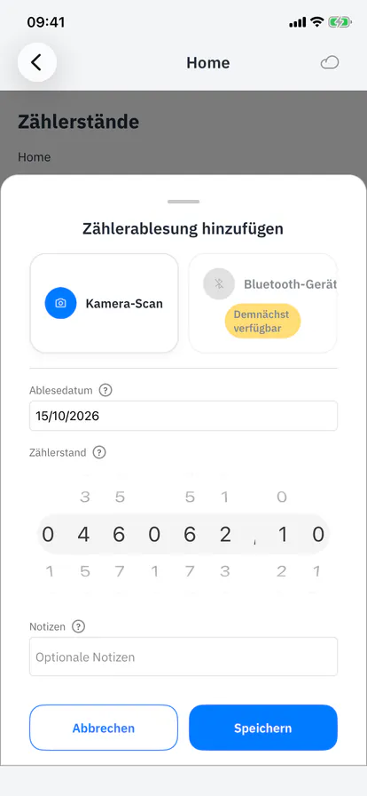 Kamera-Scan im Blatt Zählerstand hinzufügen