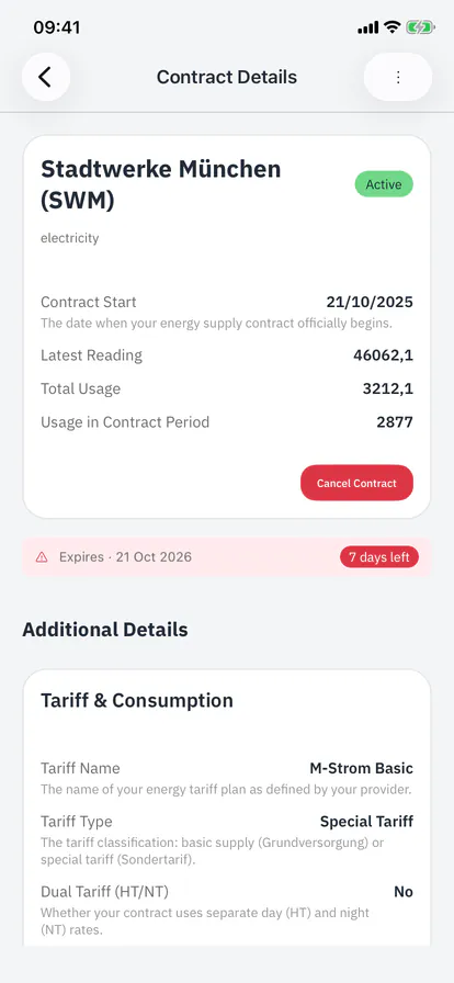 Contract details showing "ends in 7 days"