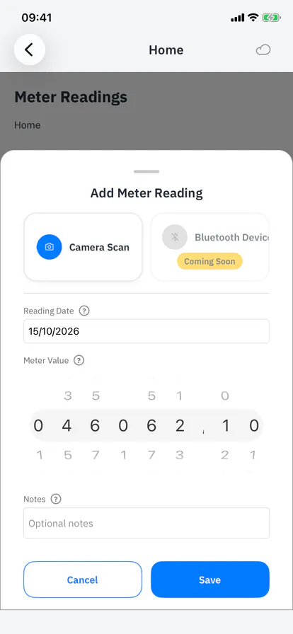 Camera Scan on the add-reading sheet
