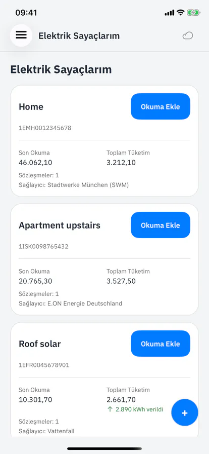 Elektrik sayaçları listesi, her biri için bir kart